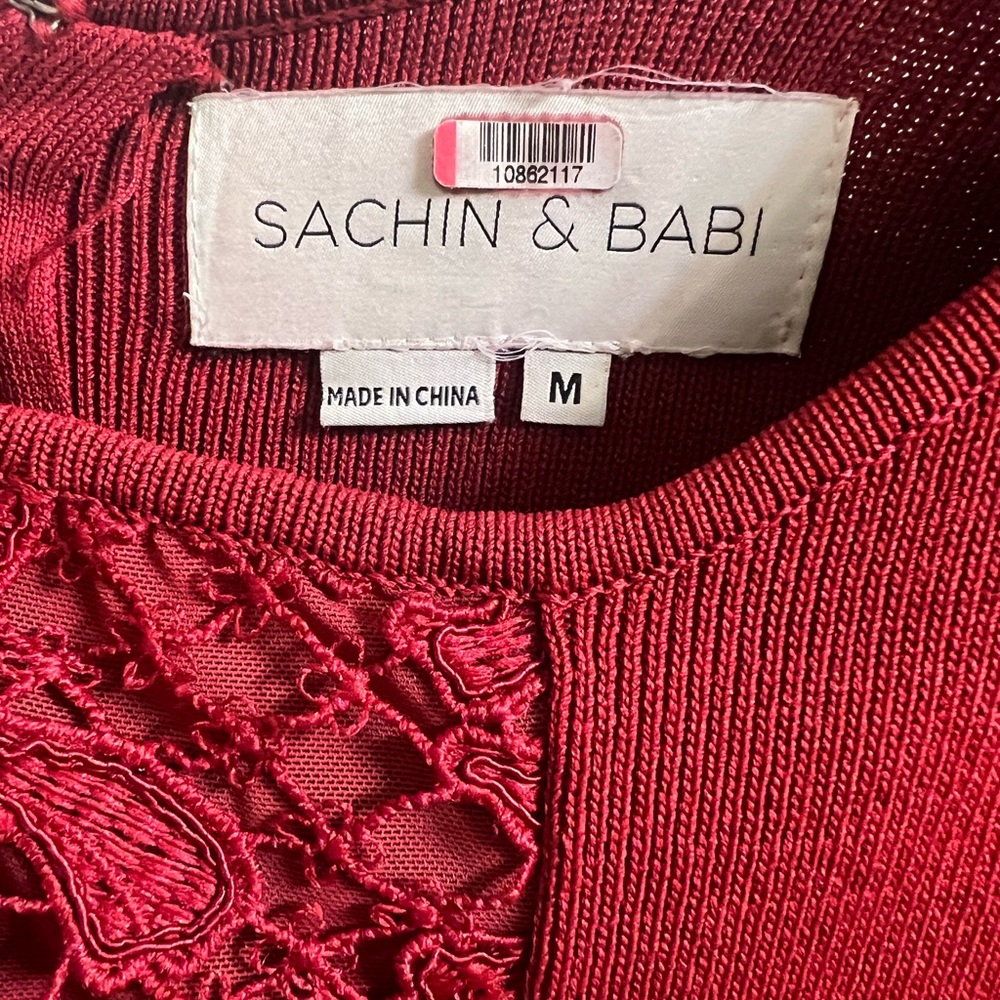 SACHIN & BABI Red Lace Ruffle Hem Dress Size Medium - Picture 4 of 7
